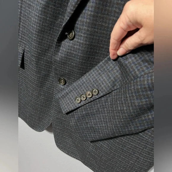 Brooks Brothers Blazer Mens 44R Regent Fit Reda Wool Blue/Gray/Brown Plaid EUC - Picture 5 of 13